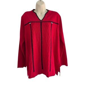 VTG Exclusively Misook Woman's Sz XL Red Ribbed Black Trim V-neck Sweater